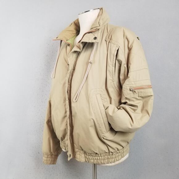 Vintage St Johns Bay Jacket Mens XL Tan Hooded Bomber Puffer Made Korea 90s - Picture 2 of 16